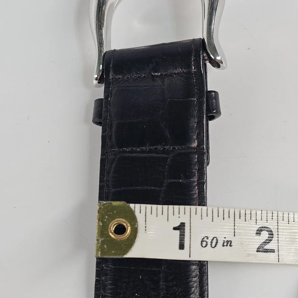 Brian Toohey Leather Belt 42 Black & Silver Hardware Croc Embossed Made In USA
